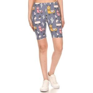 Small Women/Junior‎ Fashion Biker Shorts Llama Cactus Women's Print